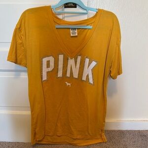 PINK Victoria's Secret Yellow V-Neck Tee